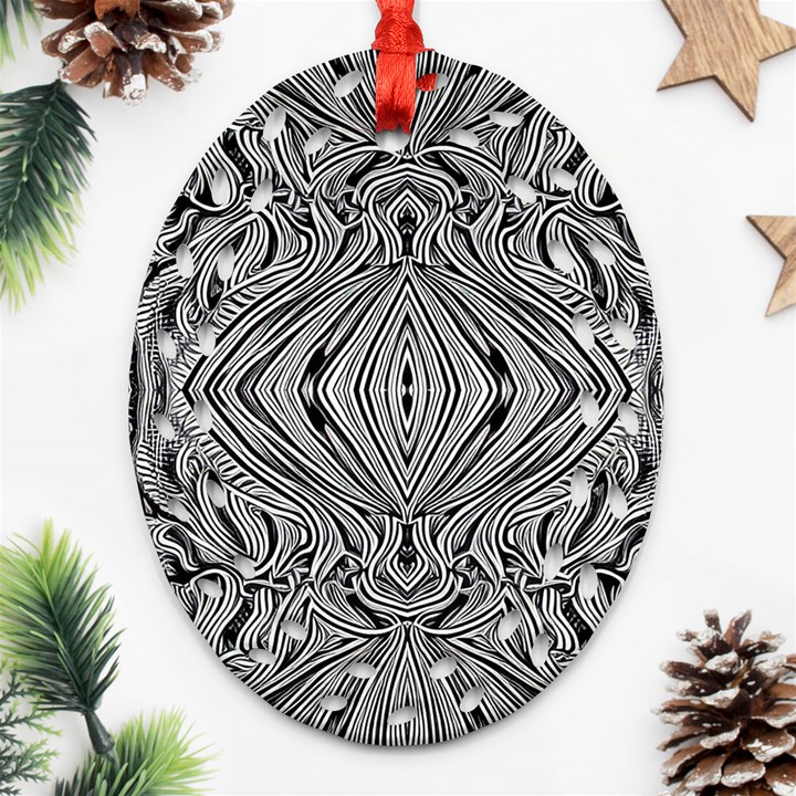 Black And White Pattern 1 Ornament (Oval Filigree)