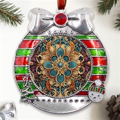 Pattern 1 Metal X mas Ribbon With Red Crystal Round Ornament by 2607694