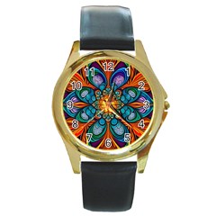 Pattern 2 Round Gold Metal Watch