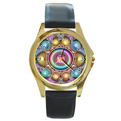 Pattern 3 Round Gold Metal Watch