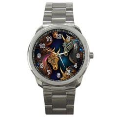 Pattern With Horses Sport Metal Watch