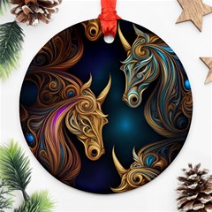 Pattern With Horses Round Ornament (two Sides)