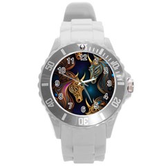 Pattern With Horses Round Plastic Sport Watch (l)