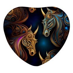 Pattern With Horses Heart Glass Fridge Magnet (4 Pack)