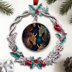 Pattern With Horses Metal X mas Wreath Holly Leaf Ornament by 2607694a