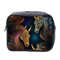 Pattern With Horses Mini Toiletries Bag (two Sides)