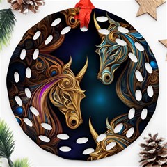 Pattern With Horses Round Filigree Ornament (two Sides)