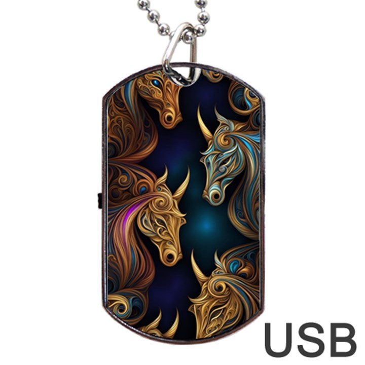 pattern with horses Dog Tag USB Flash (Two Sides)