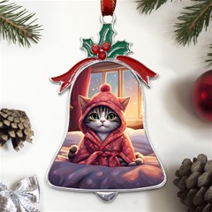 Cat 2 Metal Holly Leaf Bell Ornament