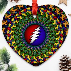 Grateful Dead Bear Pattern Heart Ornament (two Sides)