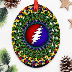 Grateful Dead Bear Pattern Oval Filigree Ornament (two Sides)