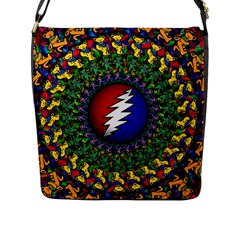 Grateful Dead Bear Pattern Flap Closure Messenger Bag (l)