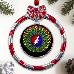 Grateful Dead Bear Pattern Metal Red Ribbon Round Ornament