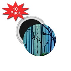 Nature Outdoors Night Trees Scene Forest Woods Light Moonlight Wilderness Stars 1 75  Magnets (10 Pack)  by Grandong