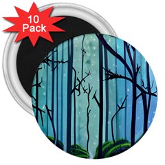 Nature Outdoors Night Trees Scene Forest Woods Light Moonlight Wilderness Stars 3  Magnets (10 Pack)  by Grandong