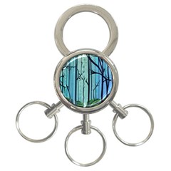 Nature Outdoors Night Trees Scene Forest Woods Light Moonlight Wilderness Stars 3-ring Key Chain by Grandong