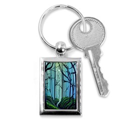 Nature Outdoors Night Trees Scene Forest Woods Light Moonlight Wilderness Stars Key Chain (rectangle) by Grandong