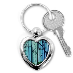 Nature Outdoors Night Trees Scene Forest Woods Light Moonlight Wilderness Stars Key Chain (heart) by Grandong