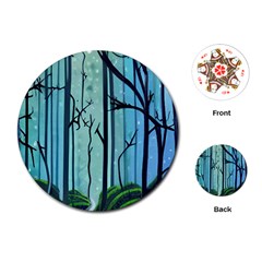 Nature Outdoors Night Trees Scene Forest Woods Light Moonlight Wilderness Stars Playing Cards Single Design (round) by Grandong