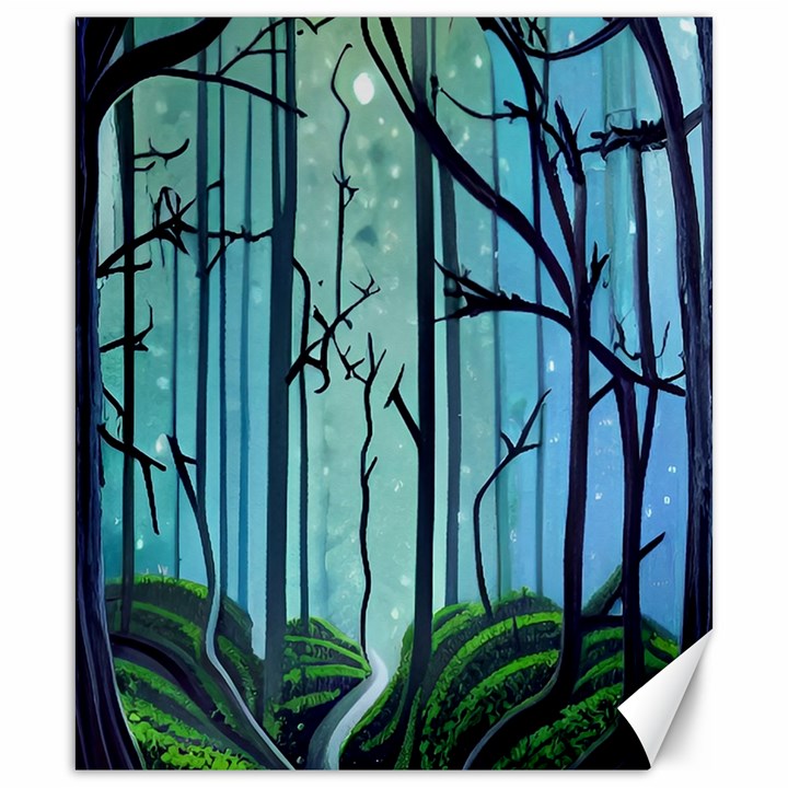 Nature Outdoors Night Trees Scene Forest Woods Light Moonlight Wilderness Stars Canvas 20  x 24 