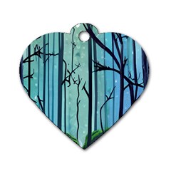 Nature Outdoors Night Trees Scene Forest Woods Light Moonlight Wilderness Stars Dog Tag Heart (one Side) by Grandong