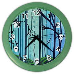 Nature Outdoors Night Trees Scene Forest Woods Light Moonlight Wilderness Stars Color Wall Clock by Grandong