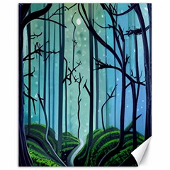 Nature Outdoors Night Trees Scene Forest Woods Light Moonlight Wilderness Stars Canvas 11  X 14  by Grandong