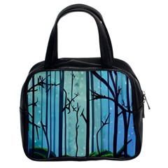 Nature Outdoors Night Trees Scene Forest Woods Light Moonlight Wilderness Stars Classic Handbag (two Sides) by Grandong