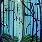 Nature Outdoors Night Trees Scene Forest Woods Light Moonlight Wilderness Stars Play Mat (Square) Front