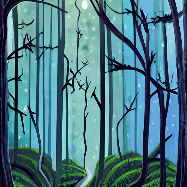 Nature Outdoors Night Trees Scene Forest Woods Light Moonlight Wilderness Stars Play Mat (Square)