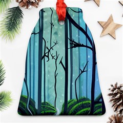 Nature Outdoors Night Trees Scene Forest Woods Light Moonlight Wilderness Stars Ornament (bell) by Grandong