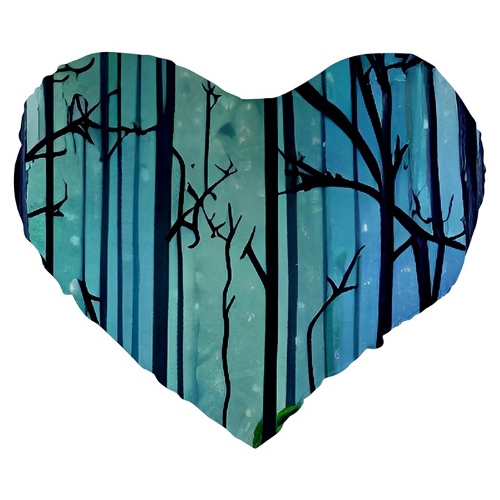 Nature Outdoors Night Trees Scene Forest Woods Light Moonlight Wilderness Stars Large 19  Premium Heart Shape Cushions