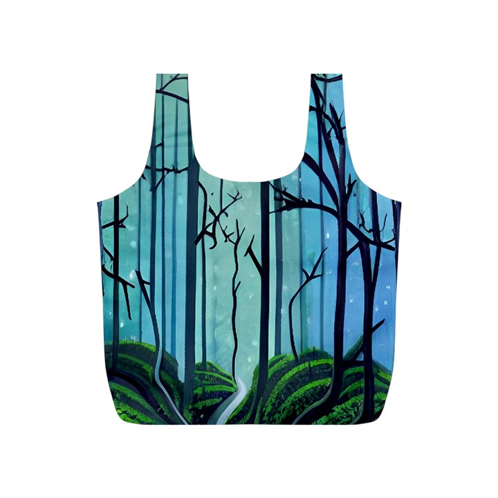 Nature Outdoors Night Trees Scene Forest Woods Light Moonlight Wilderness Stars Full Print Recycle Bag (S)