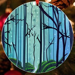 Nature Outdoors Night Trees Scene Forest Woods Light Moonlight Wilderness Stars Uv Print Acrylic Ornament Round by Grandong