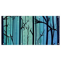 Nature Outdoors Night Trees Scene Forest Woods Light Moonlight Wilderness Stars Banner And Sign 8  X 4  by Grandong