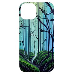 Nature Outdoors Night Trees Scene Forest Woods Light Moonlight Wilderness Stars Iphone 14 Black Uv Print Case by Grandong