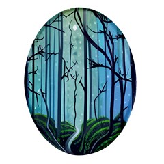 Nature Outdoors Night Trees Scene Forest Woods Light Moonlight Wilderness Stars Oval Glass Fridge Magnet (4 Pack) by Grandong