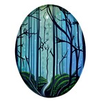 Nature Outdoors Night Trees Scene Forest Woods Light Moonlight Wilderness Stars Oval Glass Fridge Magnet (4 pack) Front