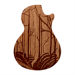 Nature Outdoors Night Trees Scene Forest Woods Light Moonlight Wilderness Stars Guitar Shape Wood Guitar Pick Holder Case And Picks Set Front