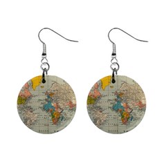 Vintage World Map Mini Button Earrings