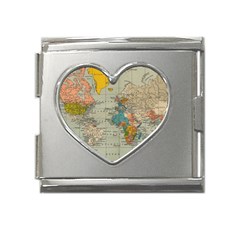 Vintage World Map Mega Link Heart Italian Charm (18mm) by Ket1n9