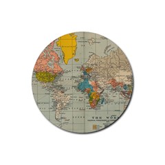 Vintage World Map Rubber Round Coaster (4 Pack) by Ket1n9