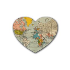 Vintage World Map Rubber Coaster (heart) by Ket1n9