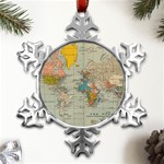 Vintage World Map Metal Small Snowflake Ornament Front