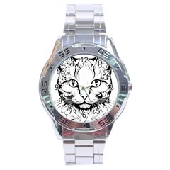 Cat - Artistic Paper Cut Stainless Steel Analogue Watch by 2607694c