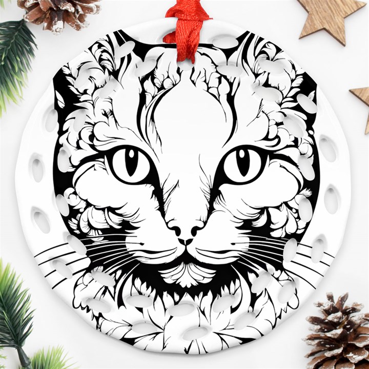 Cat - Artistic Paper Cut Ornament (Round Filigree)