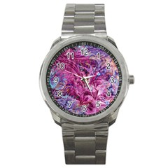 Fuchsia Blend Sport Metal Watch by kaleidomarblingart