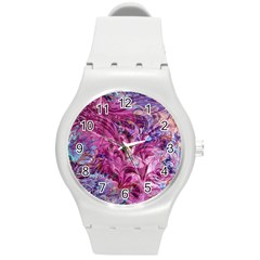 Fuchsia Blend Round Plastic Sport Watch (m) by kaleidomarblingart