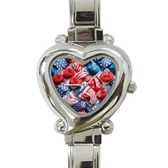 Us Presidential Election Colorful Vibrant Pattern Design  Heart Italian Charm Watch by dflcprintsclothing