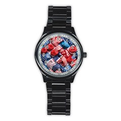 Us Presidential Election Colorful Vibrant Pattern Design  Stainless Steel Round Watch by dflcprintsclothing